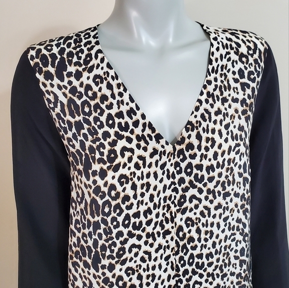𝅺Club Monaco Silk Leopard Print Raglan V Neck 3/4 Length Sleeve Blouse Size S - Picture 4 of 10